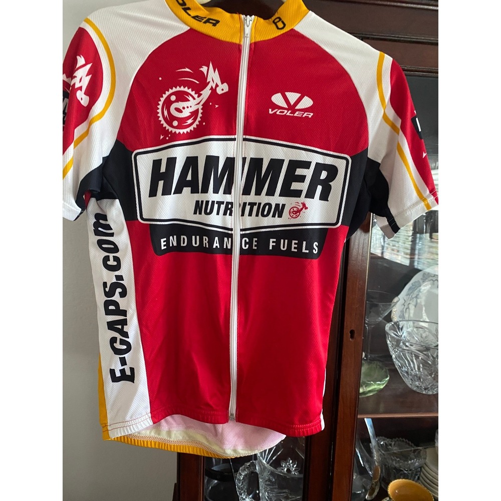 Voler Hammer Nutrition Cycling Jersey Mens‎ Medium Red White Race Raglan USA